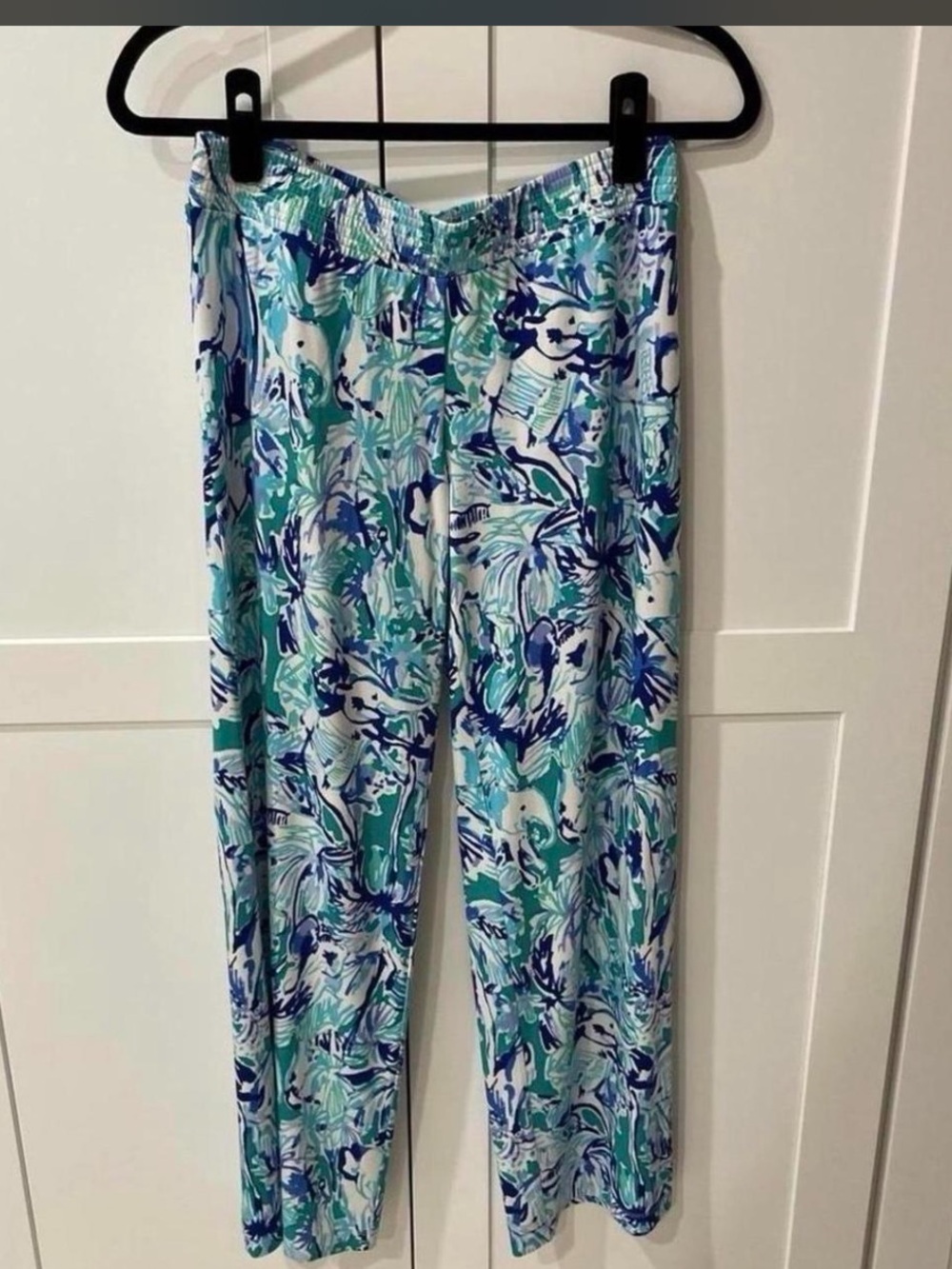 Lilly pulitzer small elephant blue and green print palazzo pants gorgeous
